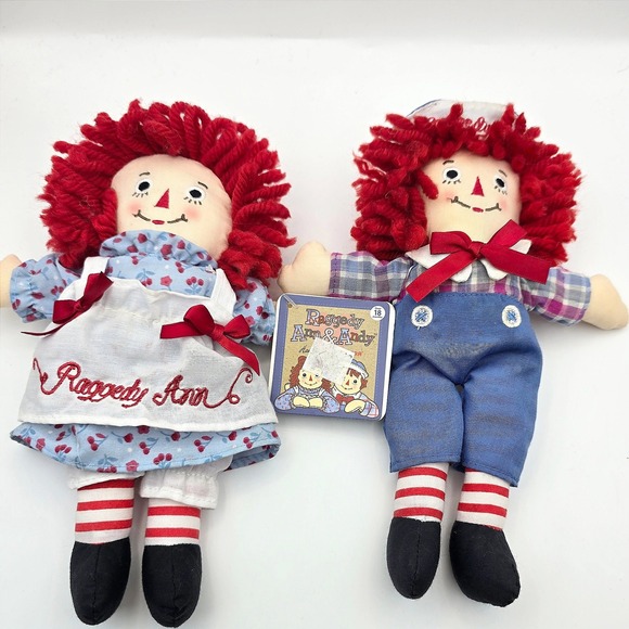 2012 Aurora Raggedy Ann & Andy Dolls Pair 9" Classic Plush Hasbro Ann Has Tag - Picture 3 of 14